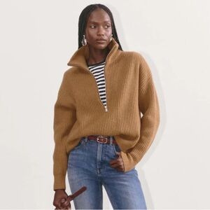 Everlane The Half-Zip Sweater in Luxe Marino - Camel